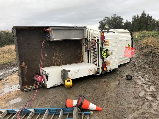 A light vehicle lost control at a mine in slippery conditions
