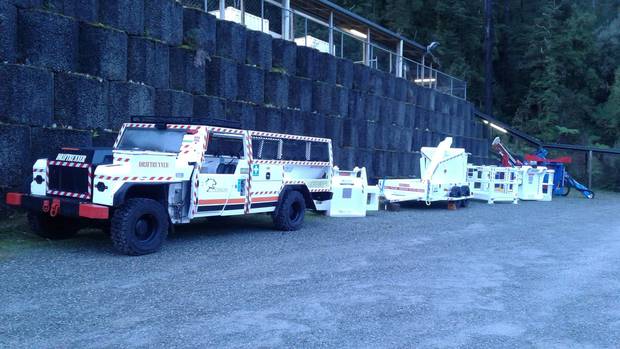 A driftrunner prepares to take families to the 170 metre mark at the Pike River mine drift