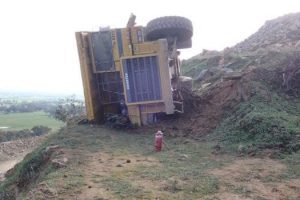 A rigid haul truck rolled over