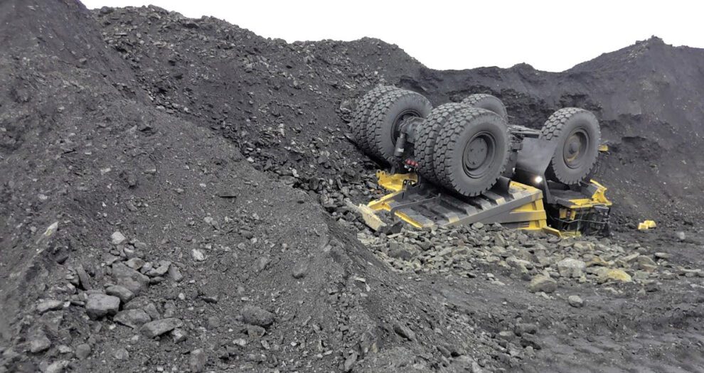 Overturned coal truck